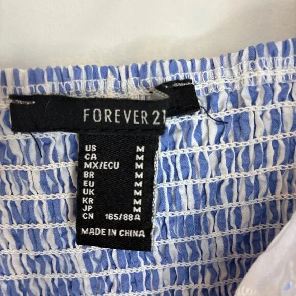 Forever 21 Mini Dress Sz M Coquette Y2K Milkmaid Lace Cottagecore Seersucker - Picture 8 of 10